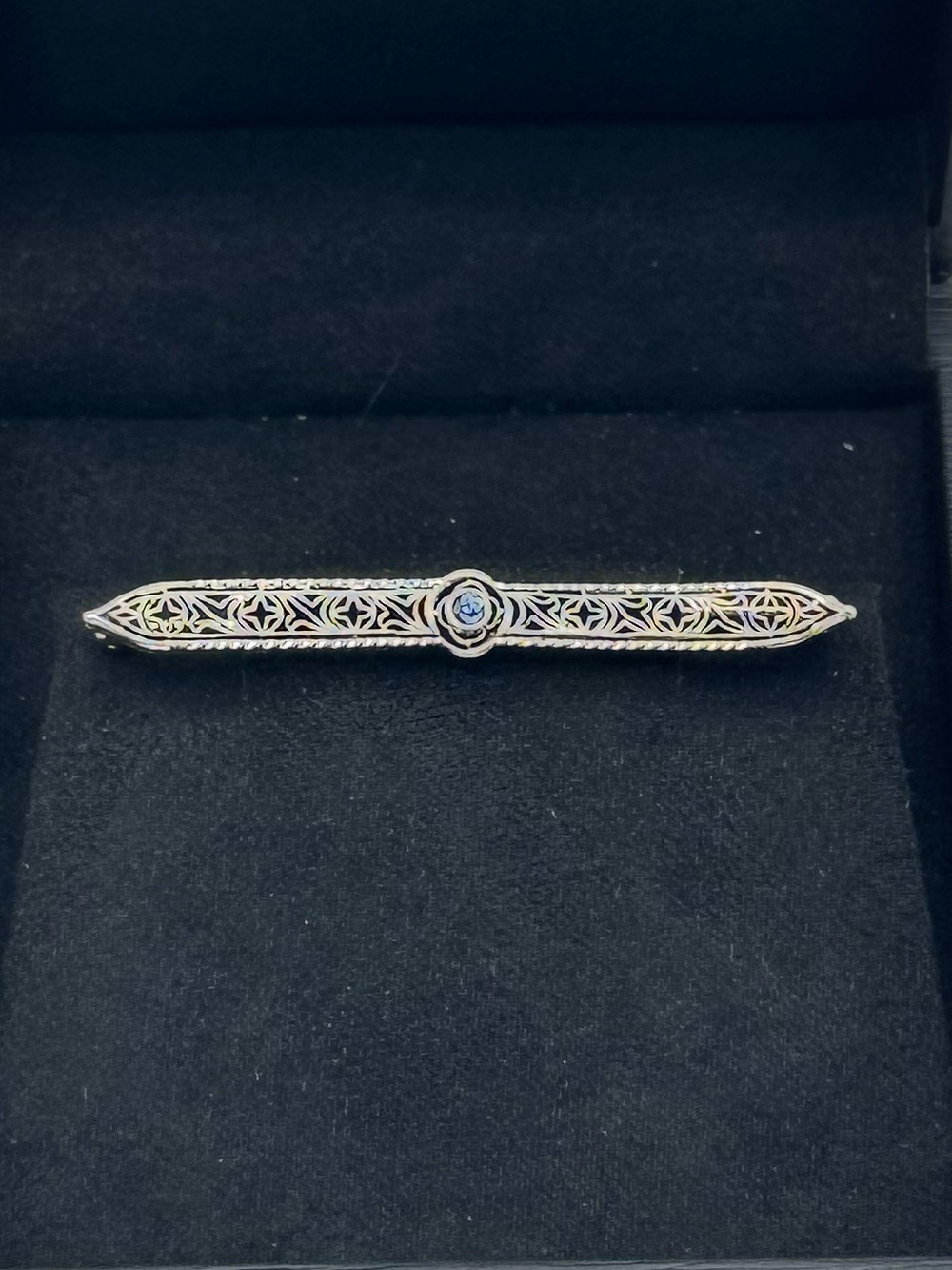 Vintage Platinum & 14k Gold Sapphire Art Deco Stick Pin Brooch